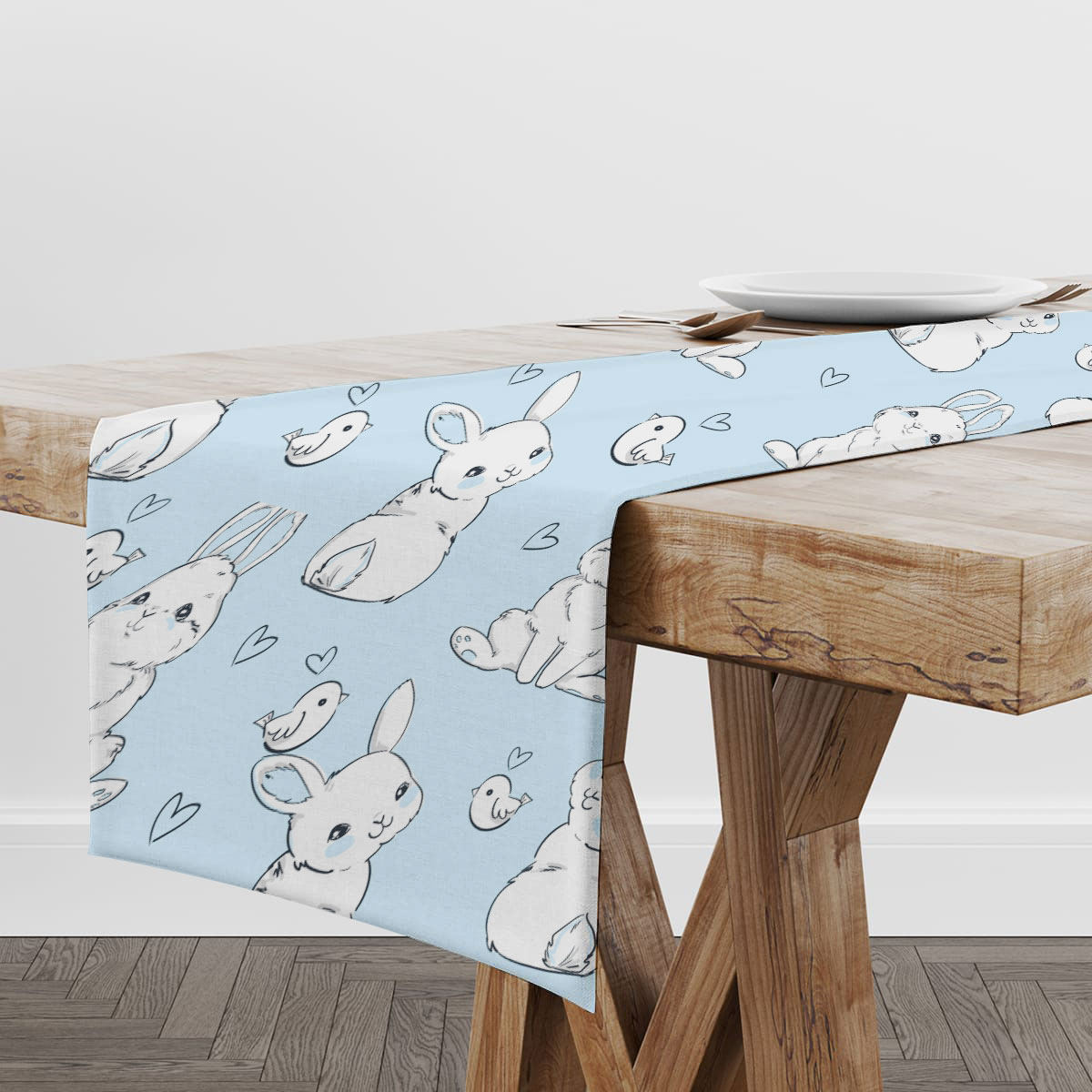 Watercolor Blue Rabbit Table Runner_1_2.1