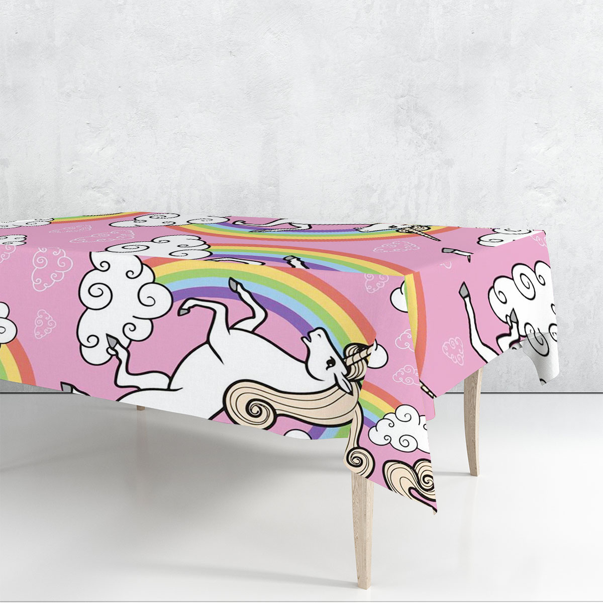 Pink Rainbow Unicorn Rectangle Tablecloth_1_2.1