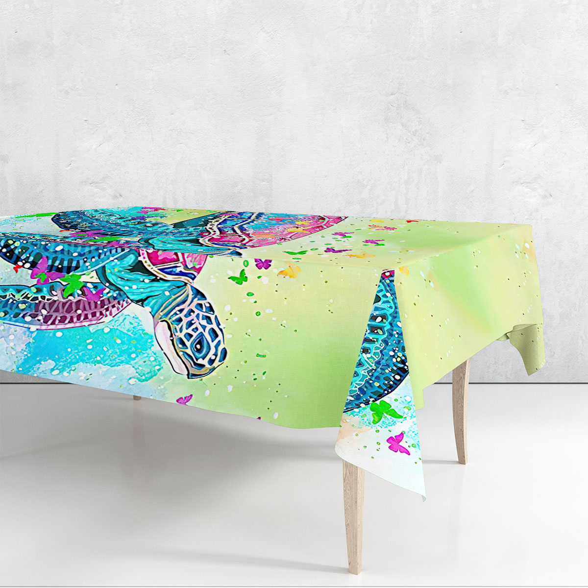 Watercolor Butterfly And Turtle Rectangle Tablecloth_1_2.1