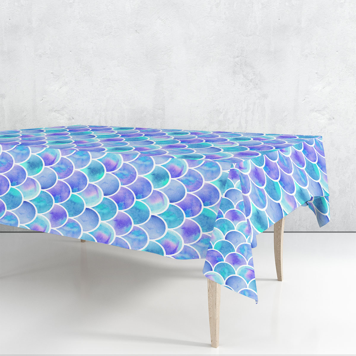 Watercolor Rainbow Mermaid Scales Rectangle Tablecloth_1_2.1