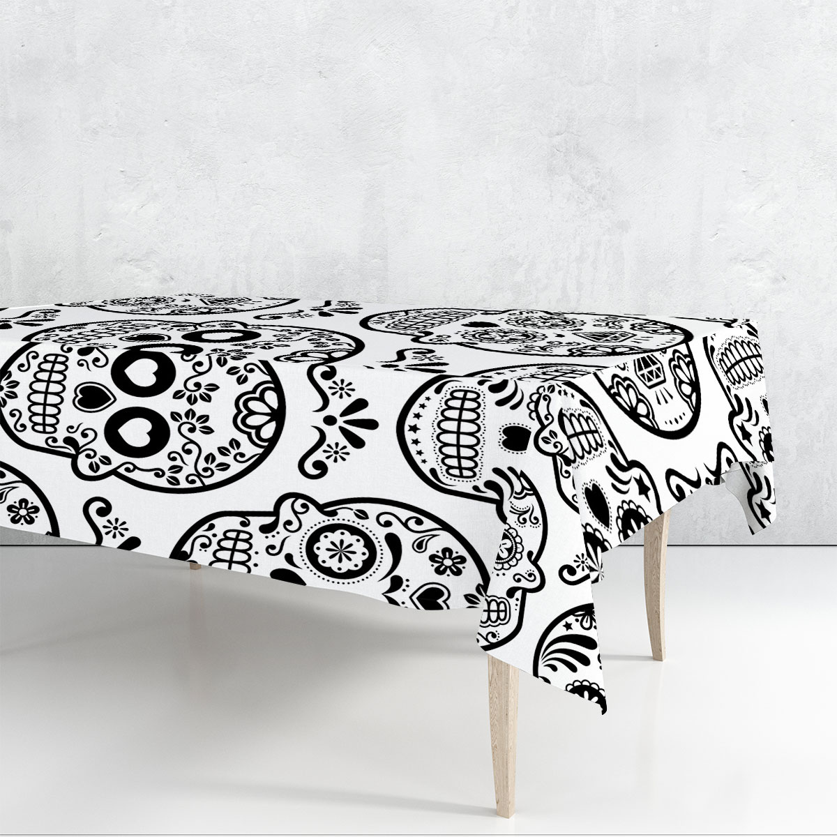 White Gothic Skull Rectangle Tablecloth_1_2.1