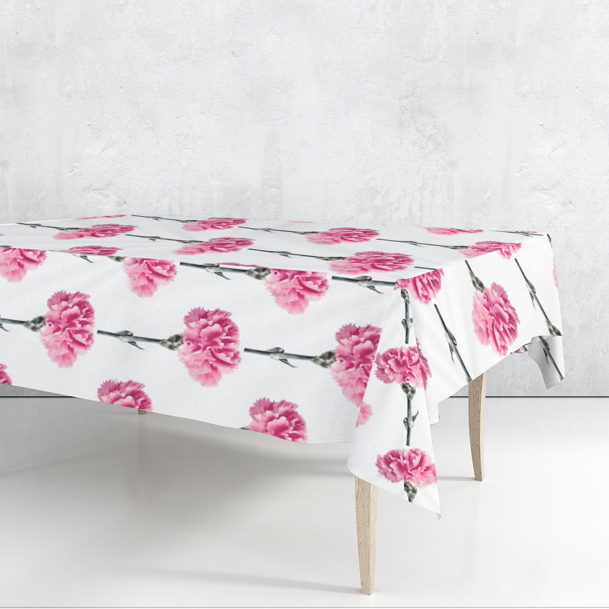 White Pink Carnations Rectangle Tablecloth_1_2.1