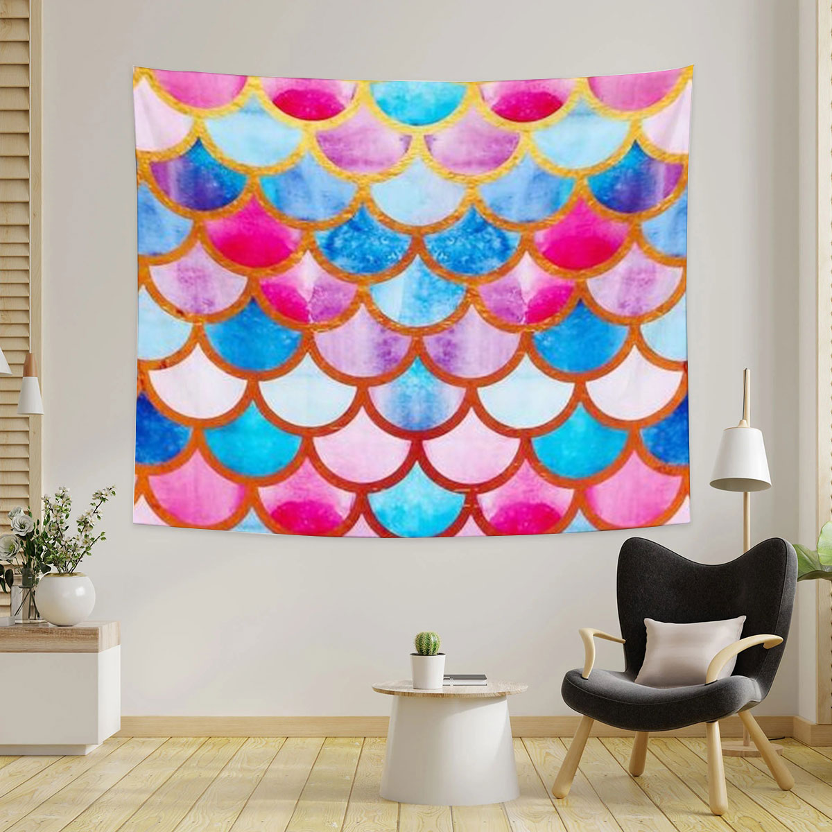 Colorful Rainbow Mermaid Scales Tapestry_1_2.1