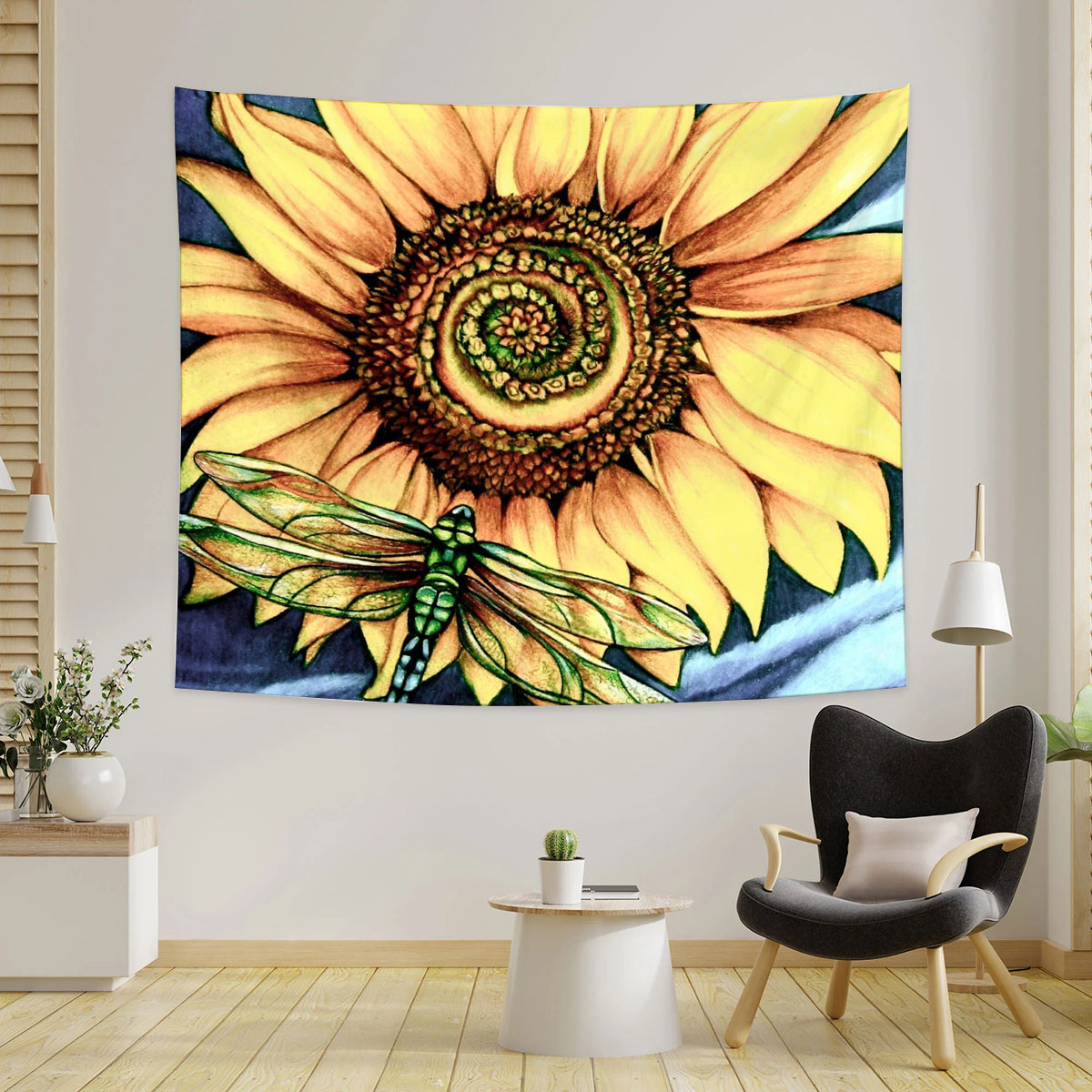 Dragonfly With Sunflower Tapestry_1_2.1