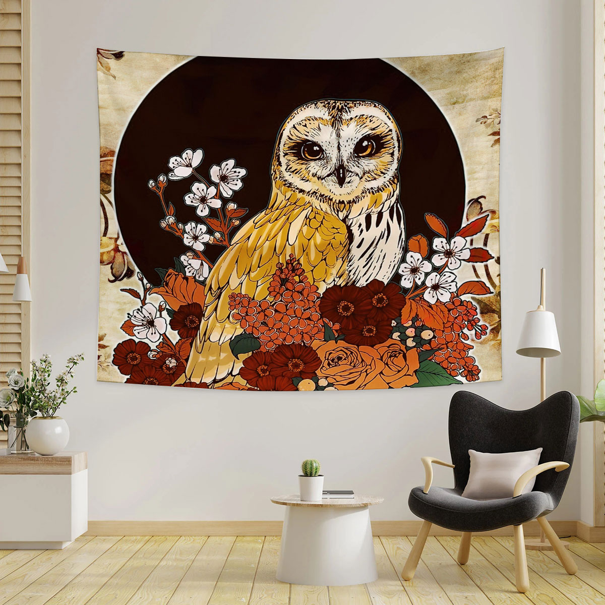 Floral Brown Owl Tapestry_1_2.1