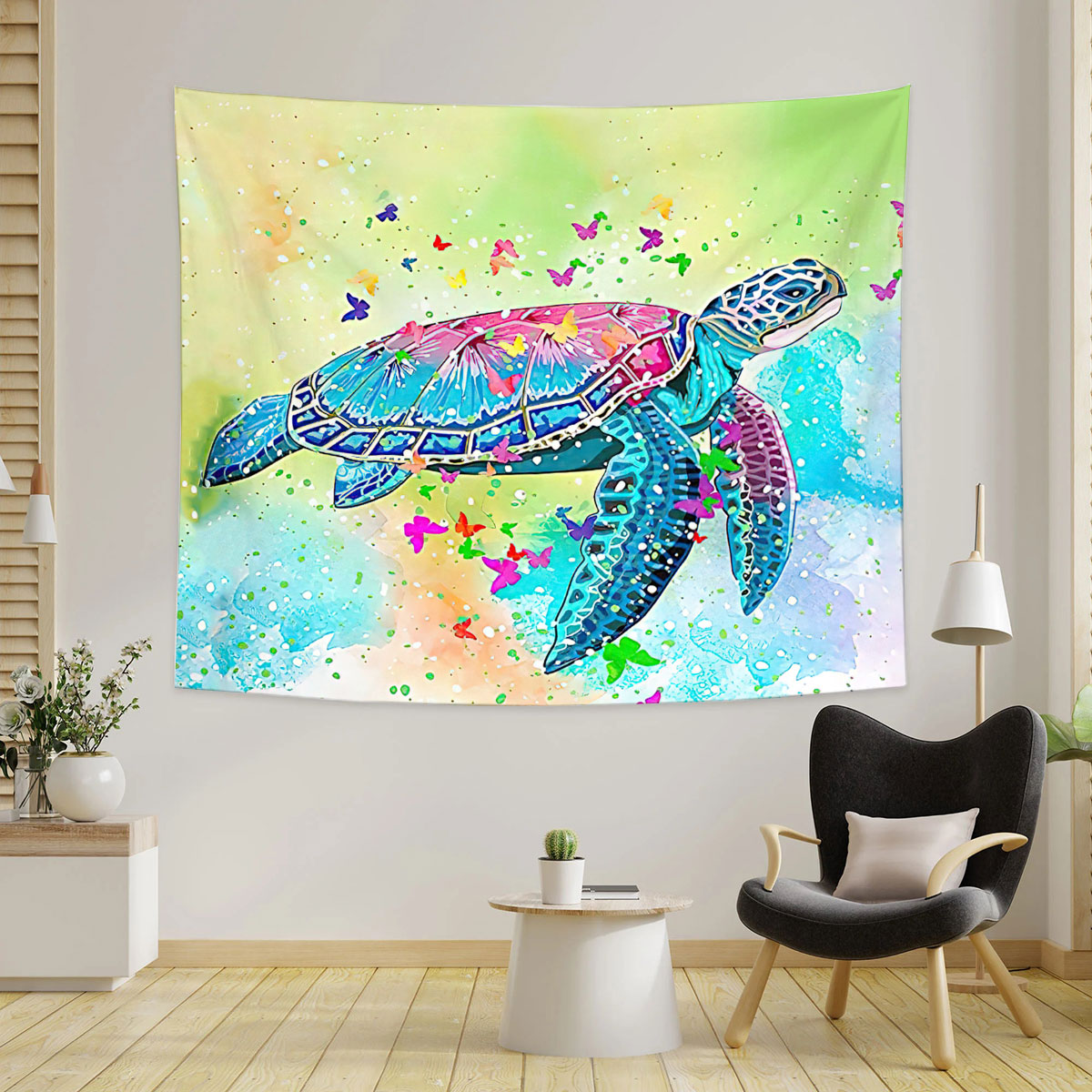 Watercolor Butterfly And Turtle Tapestry_1_2.1