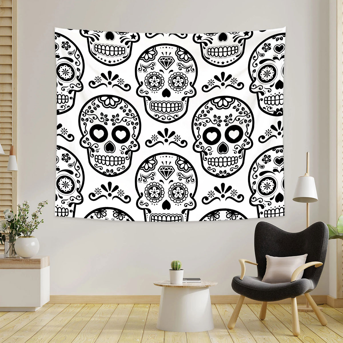 White Gothic Skull Tapestry_1_2.1