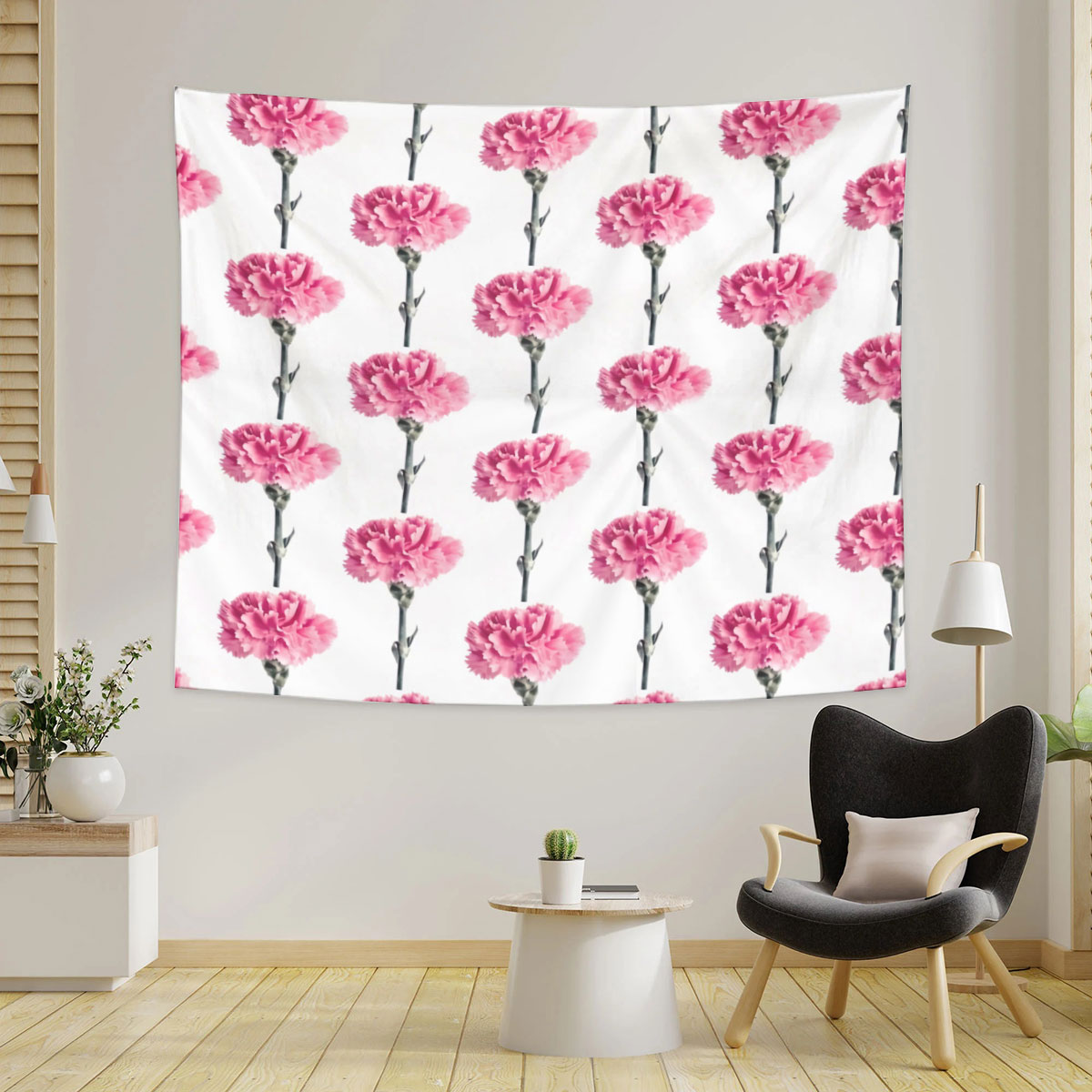 White Pink Carnations Tapestry_1_2.1