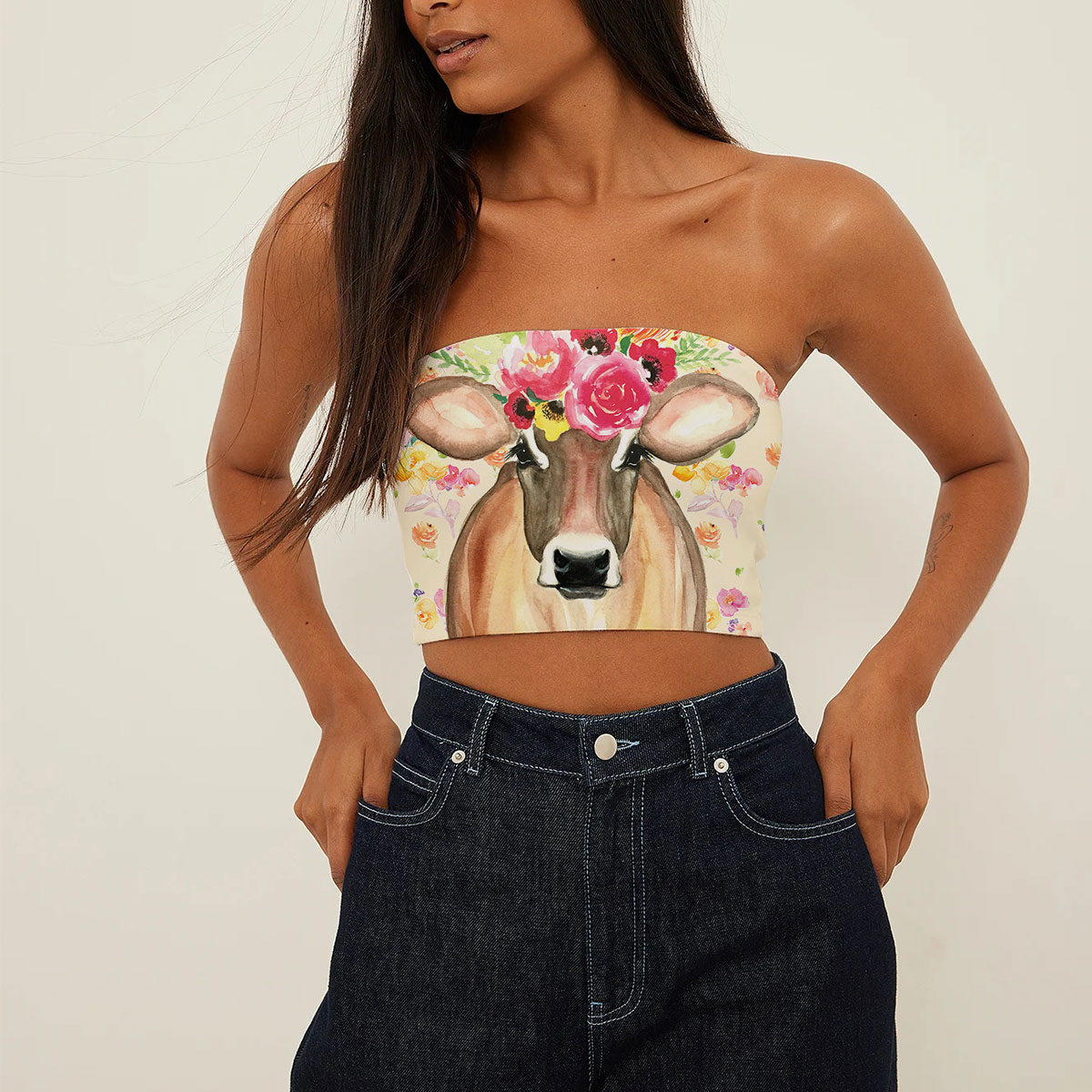 Floral Cow Tube Top_1_2.1