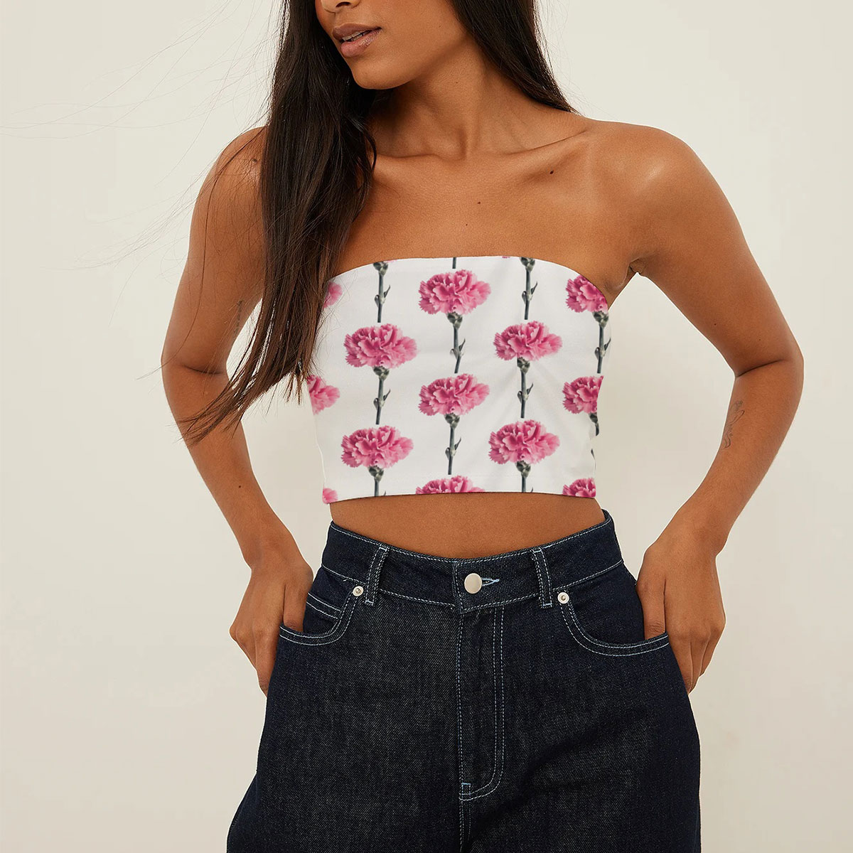 White Pink Carnations Tube Top_1_2.1