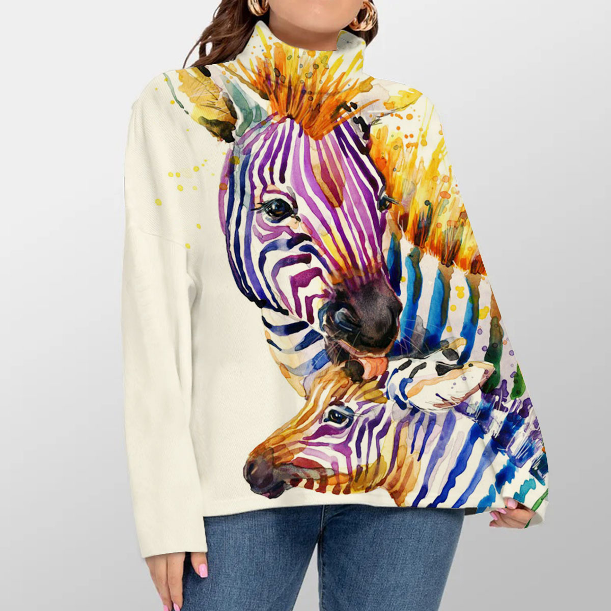 Colorful Zebra Turtleneck Sweater_1_2.1