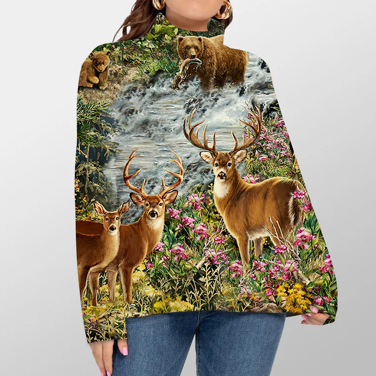 Deer and Bear Forest Hunting Turtleneck Sweater_1_2.1
