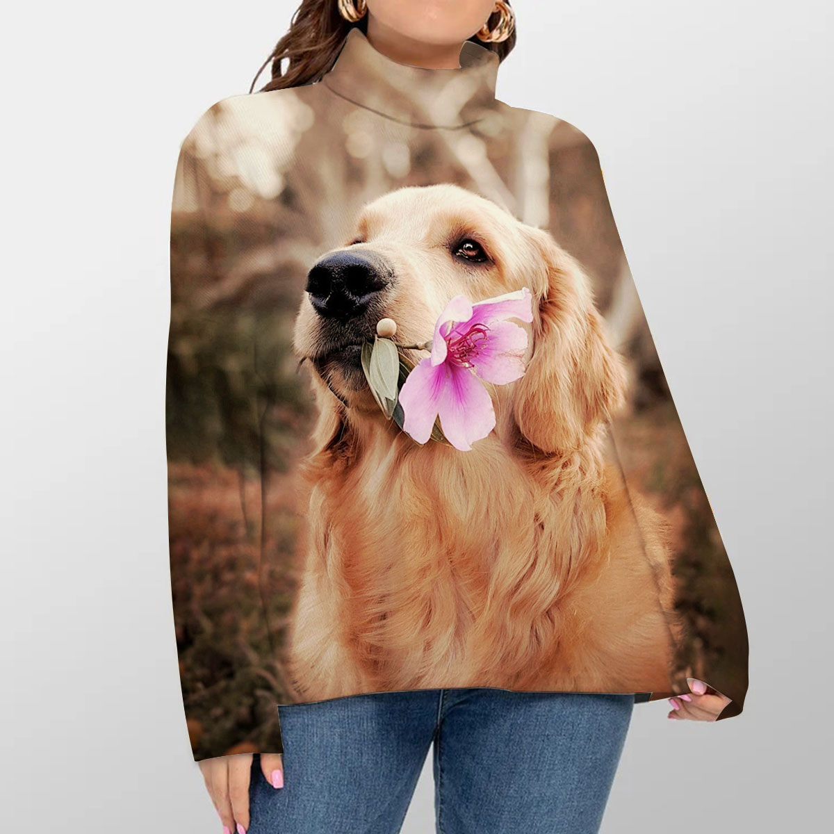 Dog Holding Flower Turtleneck Sweater_1_2.1