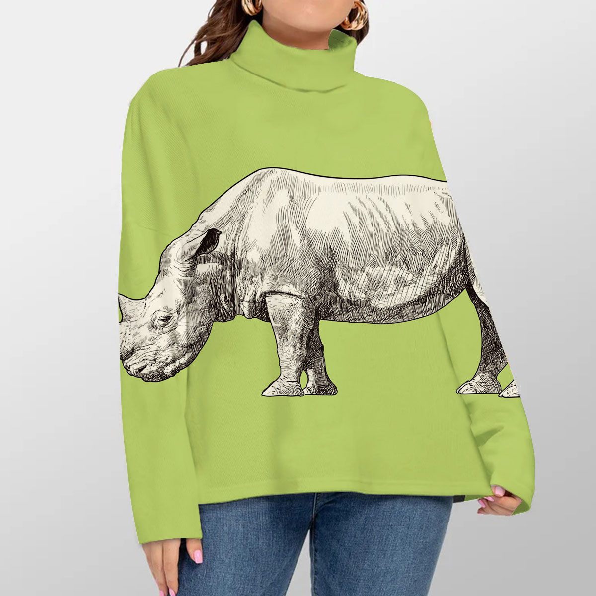 Drawing Of Rhino Turtleneck Sweater_1_2.1