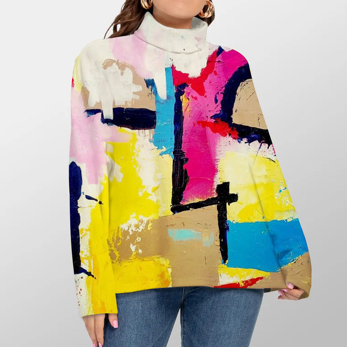 Face Abstract Turtleneck Sweater_1_2.1