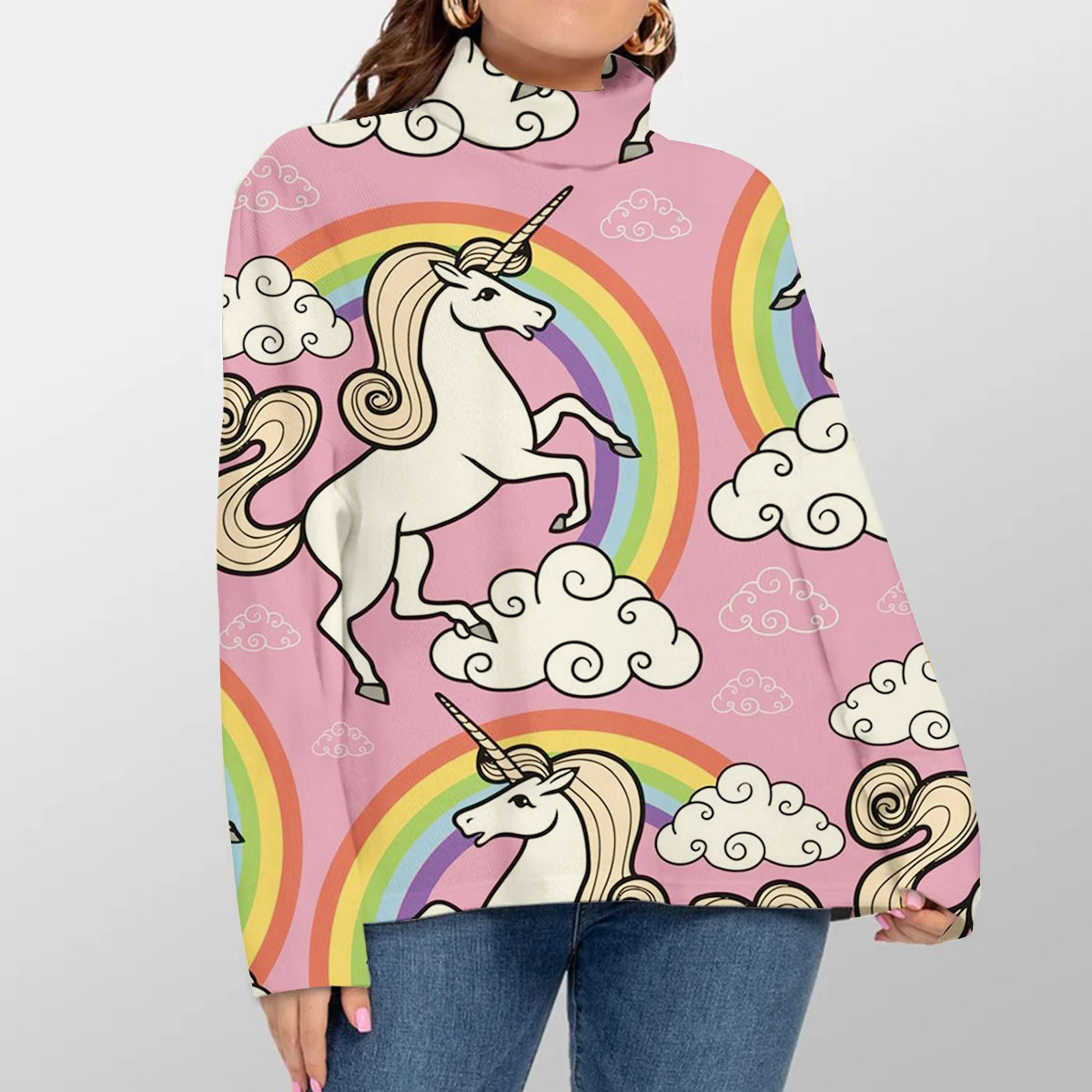 Pink Rainbow Unicorn Turtleneck Sweater_1_2.1