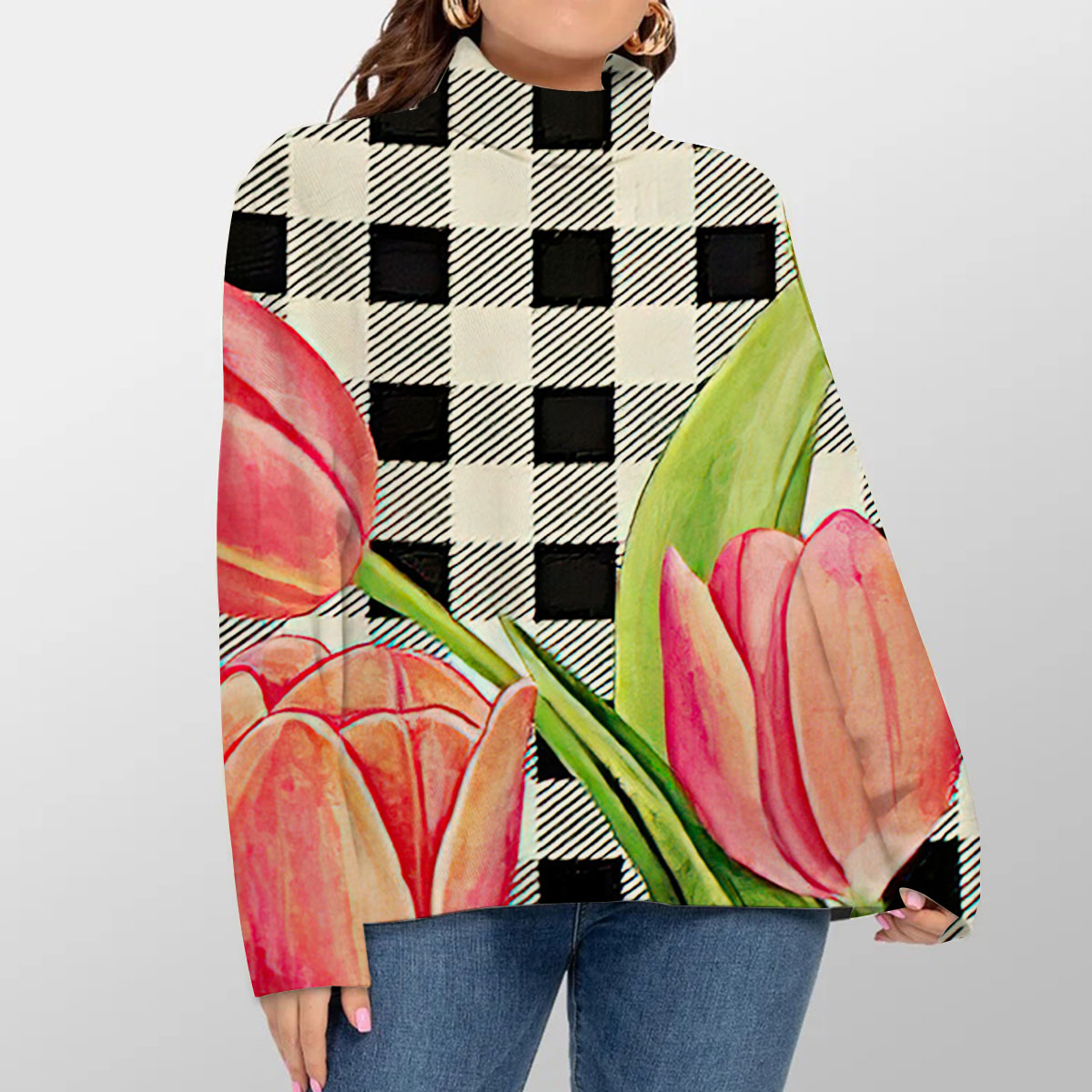 Plaid Tulip Turtleneck Sweater_1_2.1