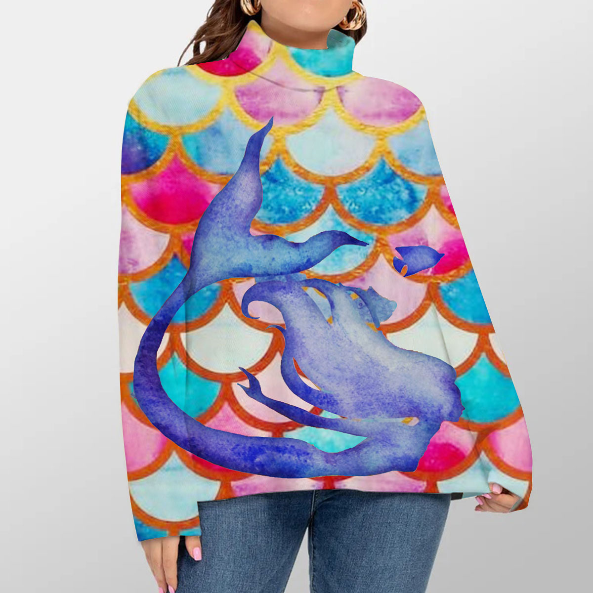 Water Color Mermaid Turtleneck Sweater_1_2.1