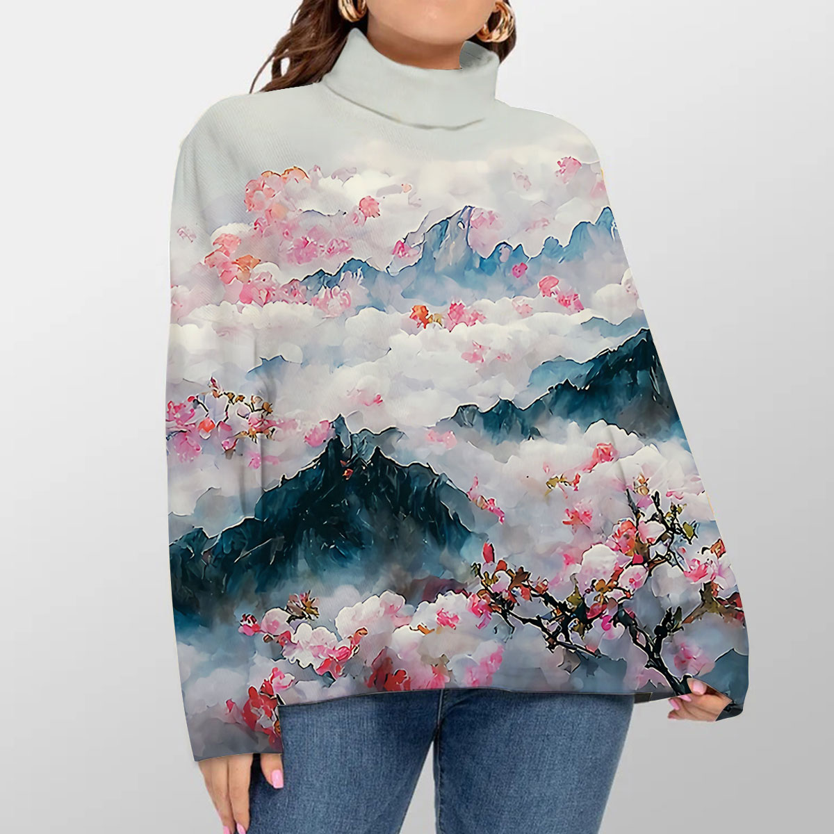Watercolor Abstract Blossom Turtleneck Sweater_1_2.1