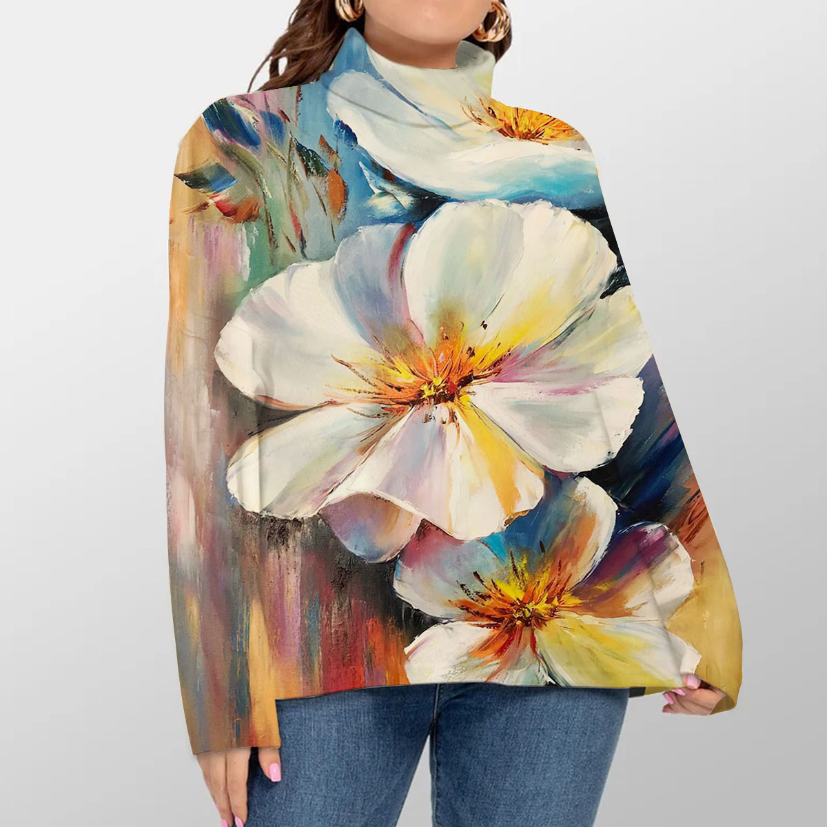 Watercolor Flower Turtleneck Sweater_1_2.1
