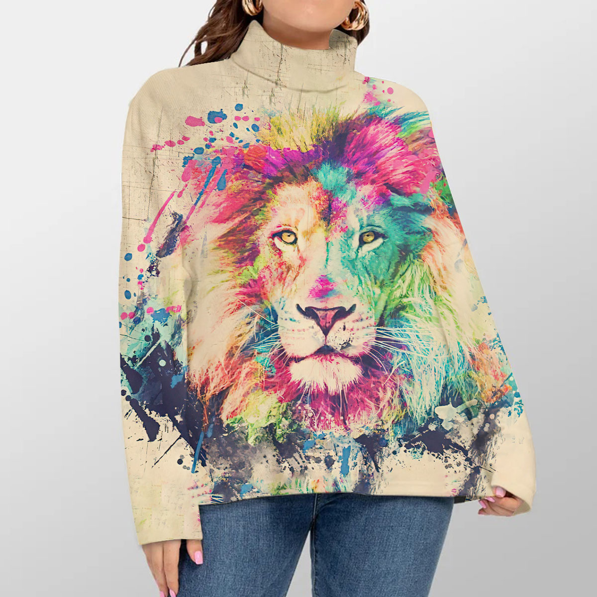 Watercolor Lion Turtleneck Sweater_1_2.1