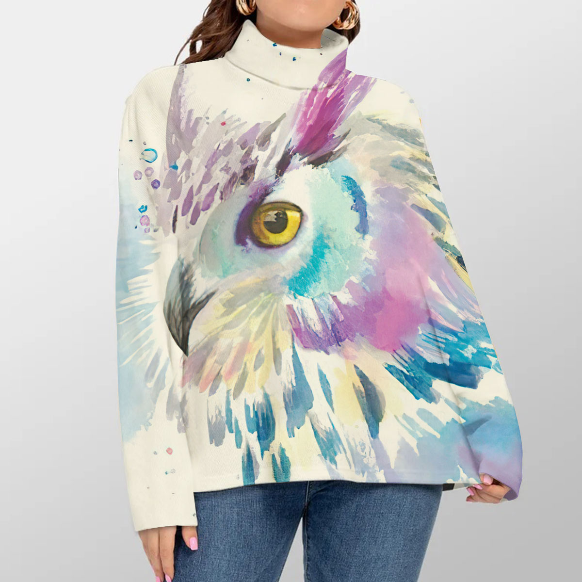 Watercolor Owl Turtleneck Sweater_1_2.1
