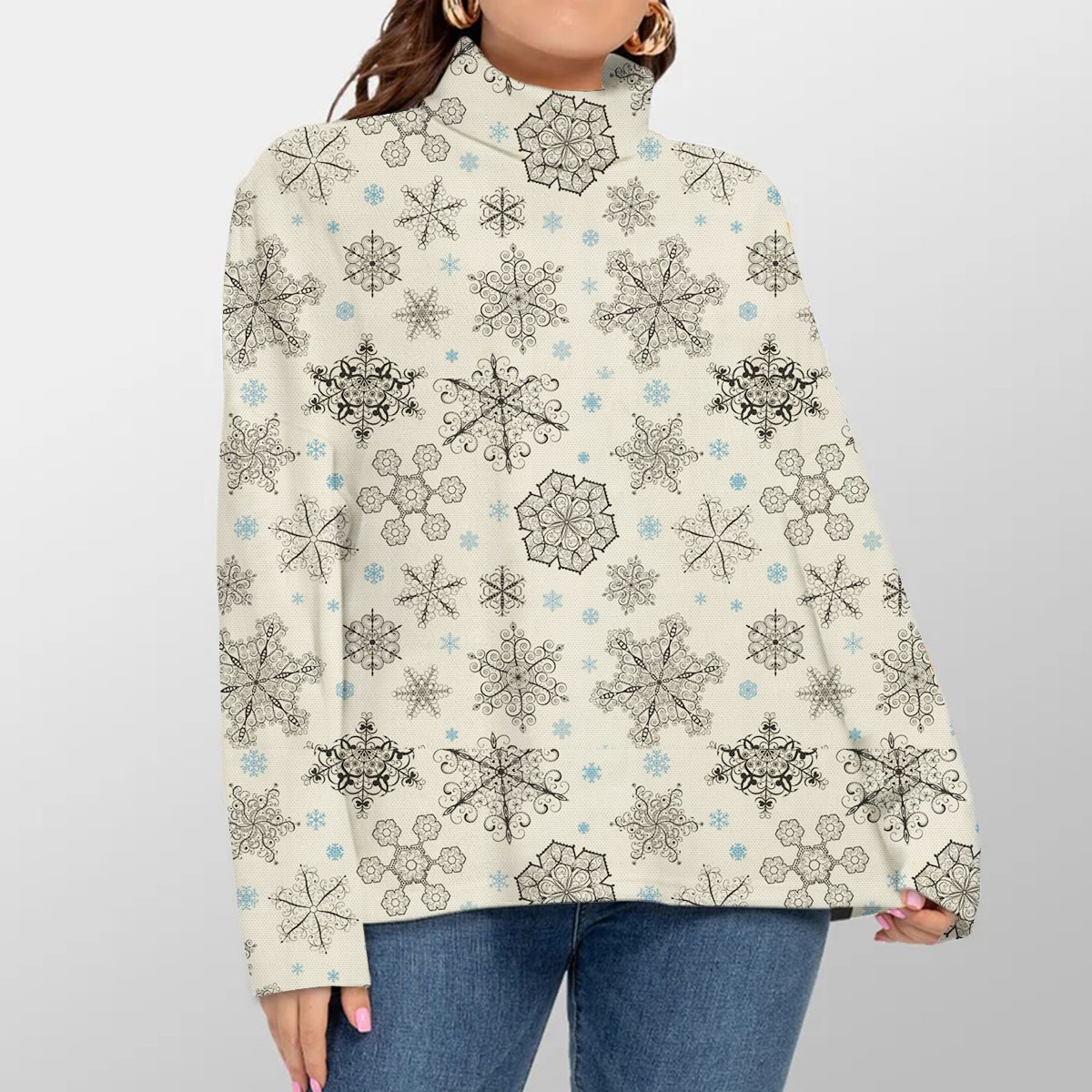 White Snowflake Winter Turtleneck Sweater_1_2.1