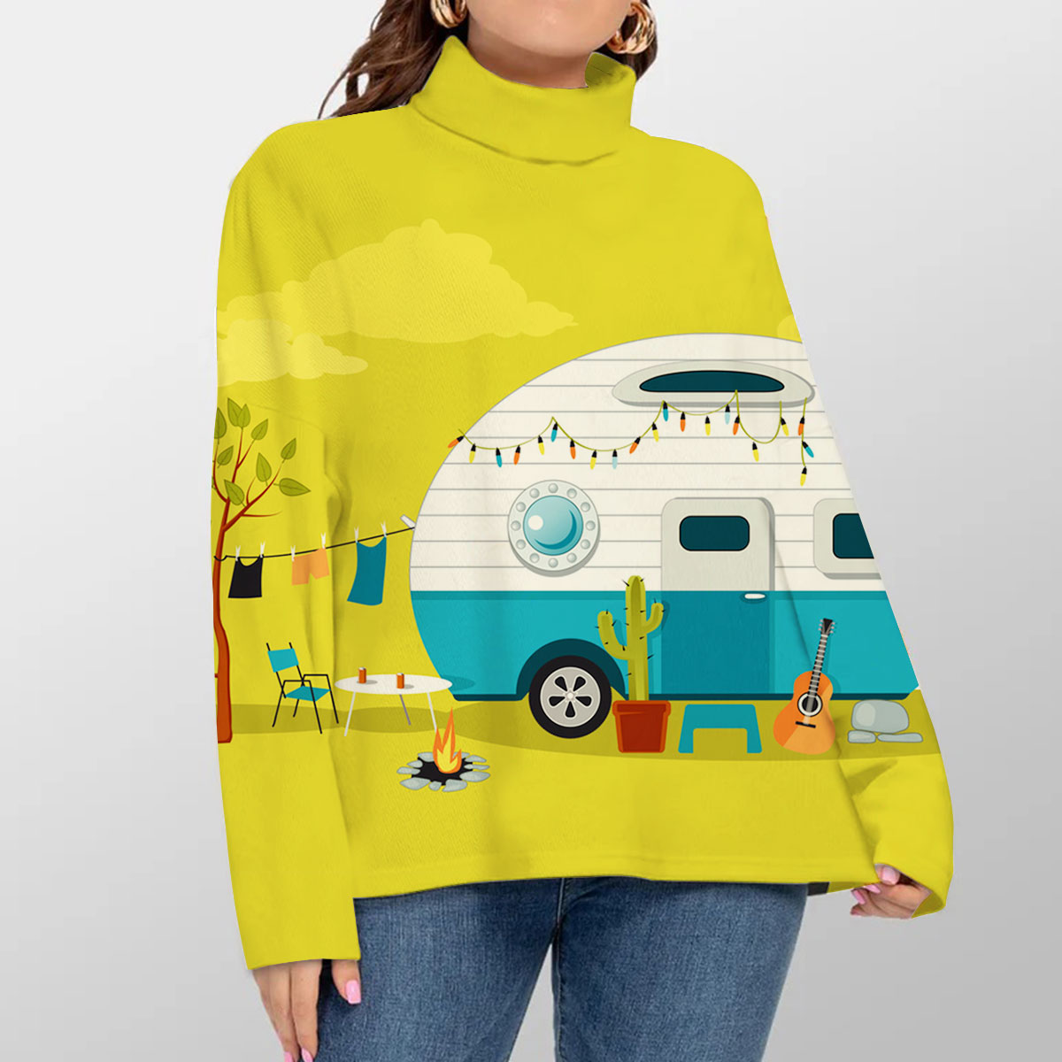 Yellow Camping Car Turtleneck Sweater_1_2.1