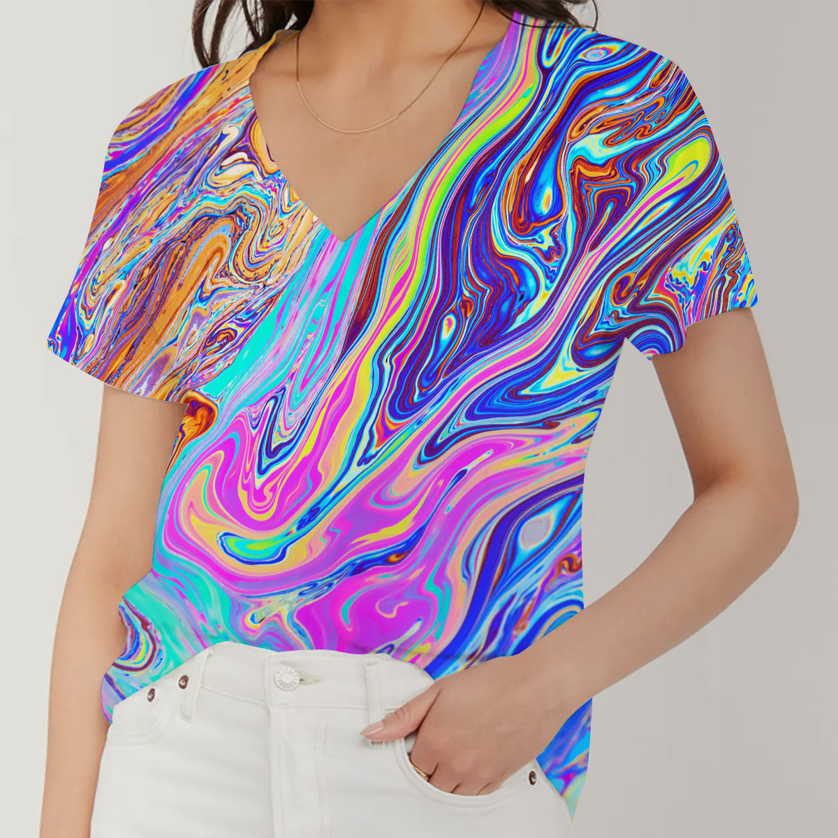 Colorful Psychedelic V-Neck Women's T-Shirt_1_2.1