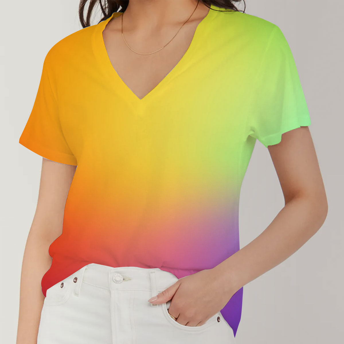 Colorful Rainbow V-Neck Women's T-Shirt_1_2.1