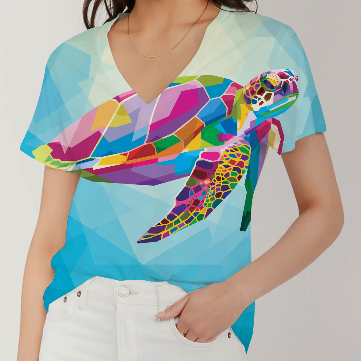Colorful Turtle V-Neck Women's T-Shirt_1_2.1