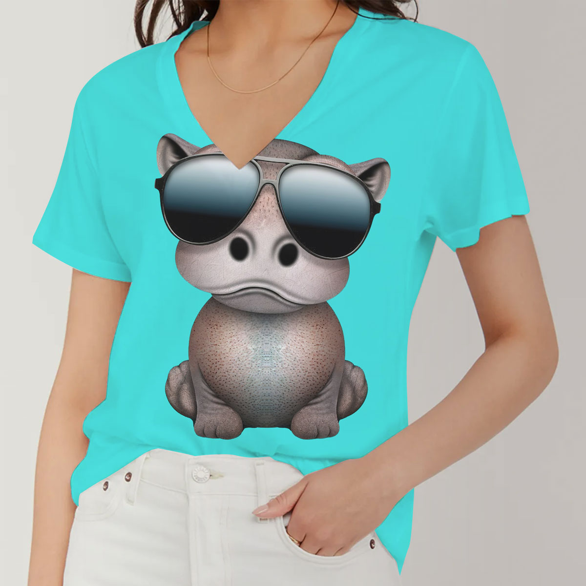 Cute Baby Hippo V-Neck Women's T-Shirt_1_2.1