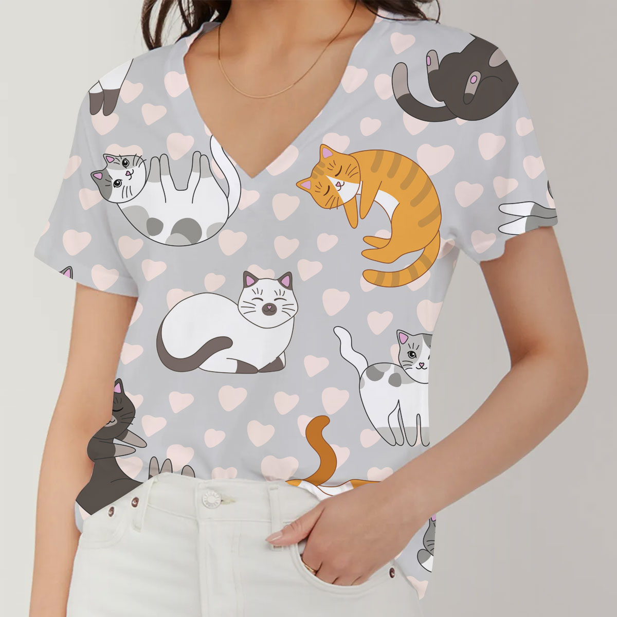 Cute Cat V-Neck Women's T-Shirt_1_2.1