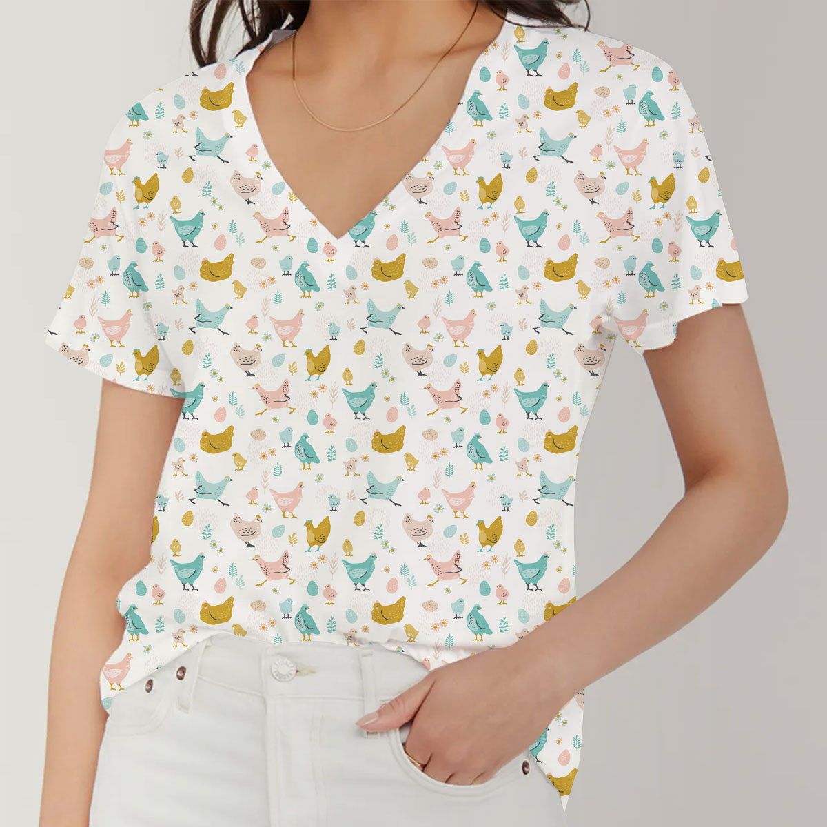 Cute Chicken V-Neck Women's T-Shirt_1_2.1
