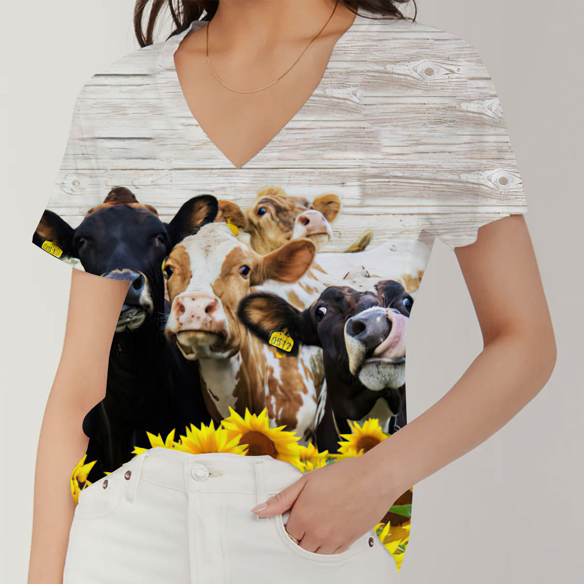Cute Cow V-Neck Women's T-Shirt_1_2.1