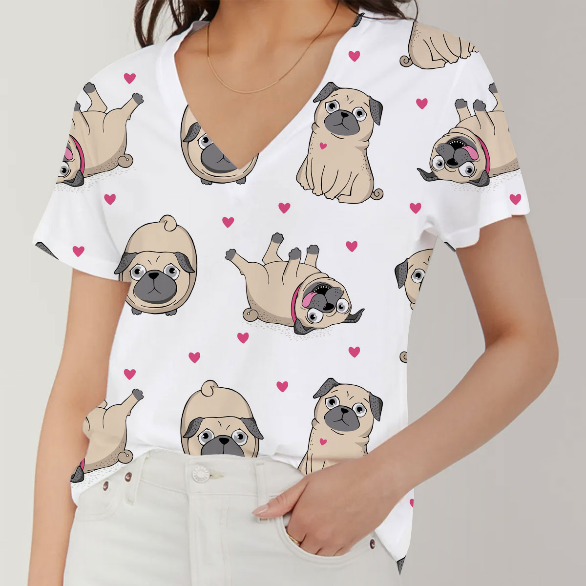 Cute Dog V-Neck Women's T-Shirt_1_2.1