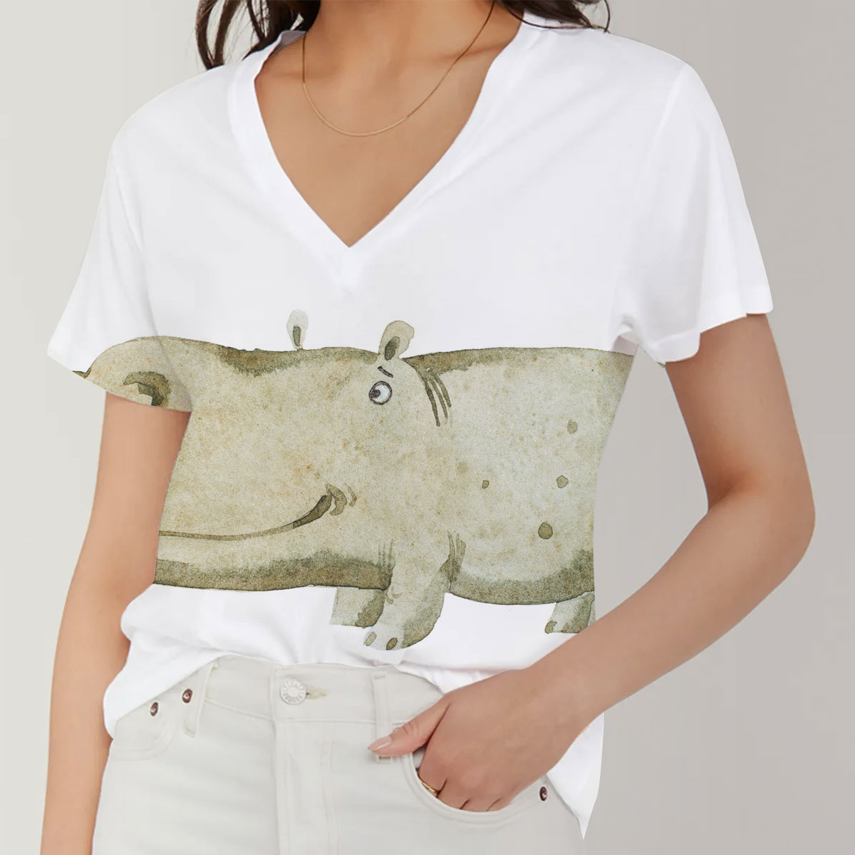 Cute Hippo V-Neck Women's T-Shirt_1_2.1
