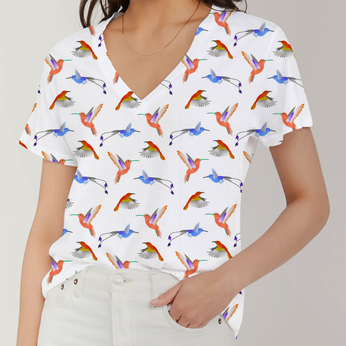 Cute Humming Bird V-Neck Women's T-Shirt_1_2.1
