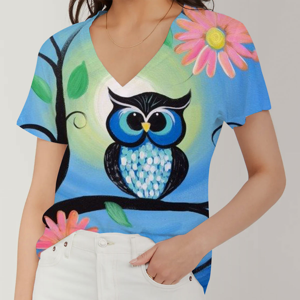 Cute Owl V-Neck Women's T-Shirt_1_2.1