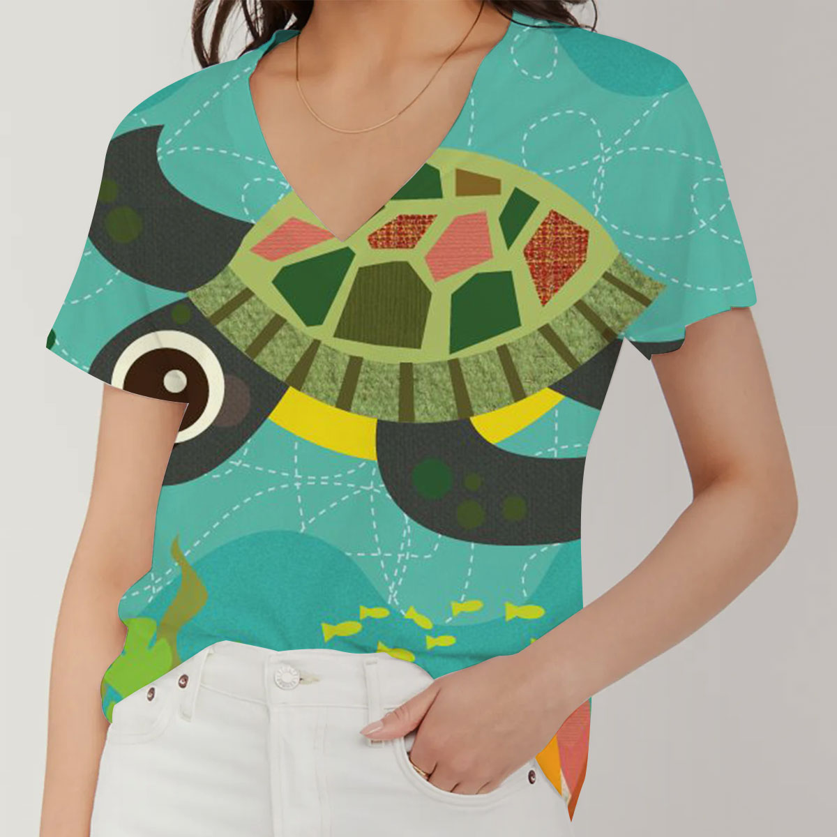 Cute Turtle V-Neck Women's T-Shirt_1_2.1