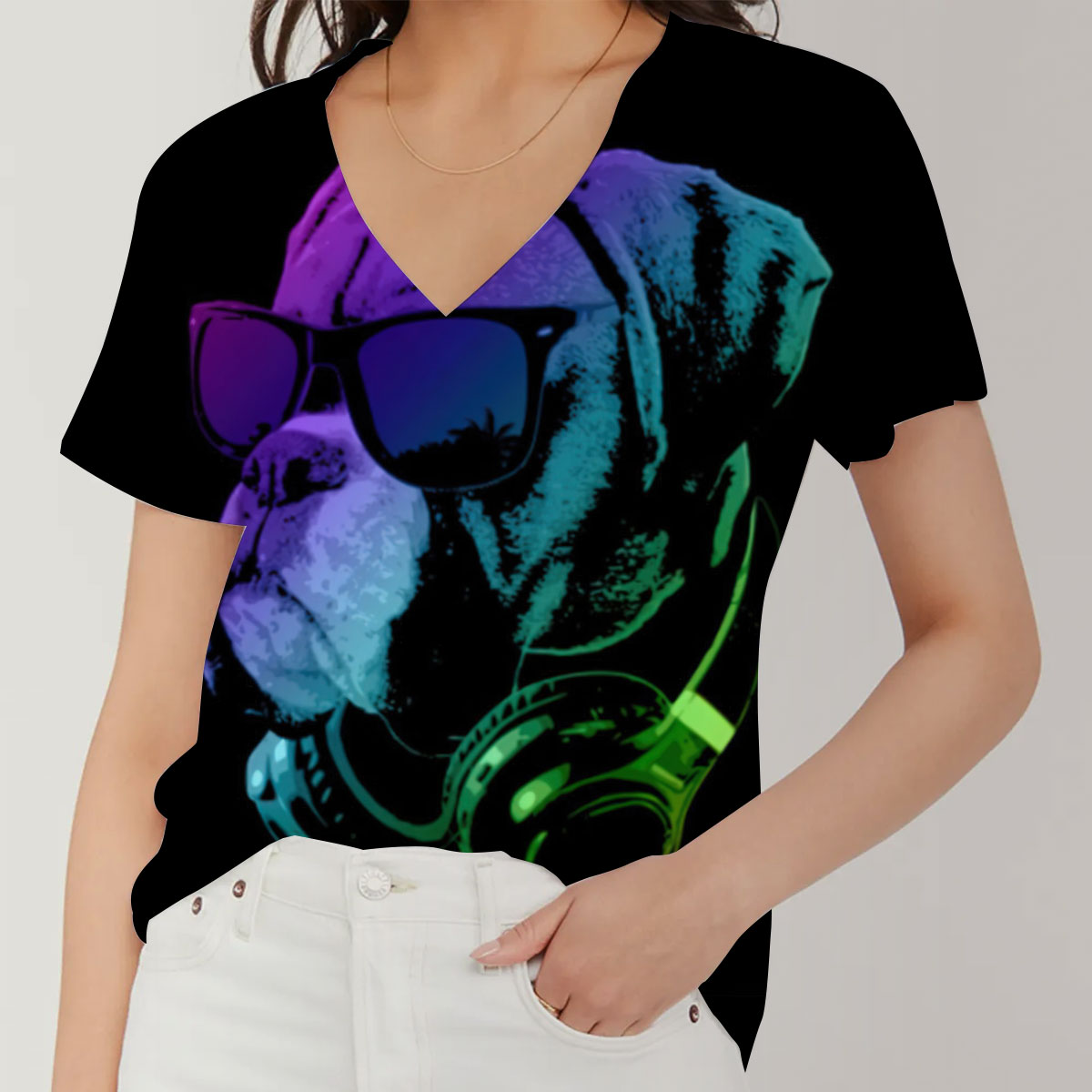 DJ Dog V-Neck Women's T-Shirt_1_2.1