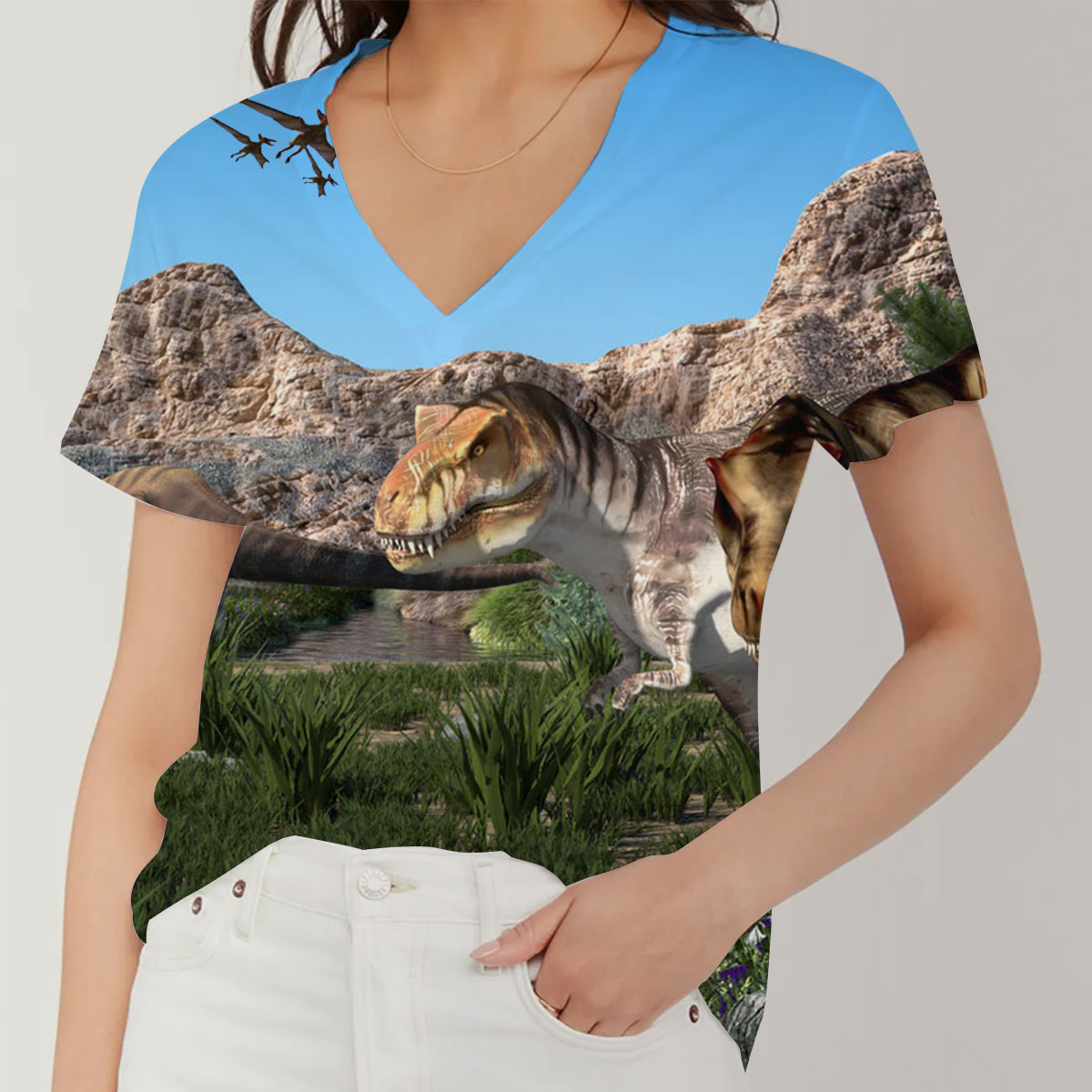 Dinosaur V-Neck Women's T-Shirt_1_2.1