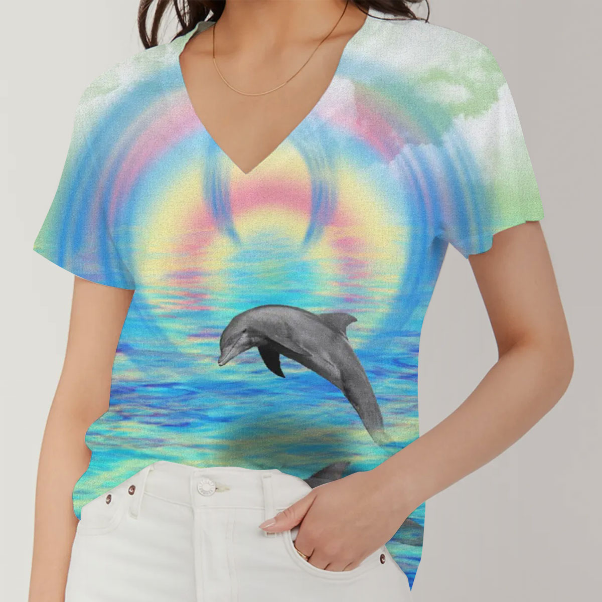 Dolphin Rising V-Neck Women's T-Shirt_1_2.1