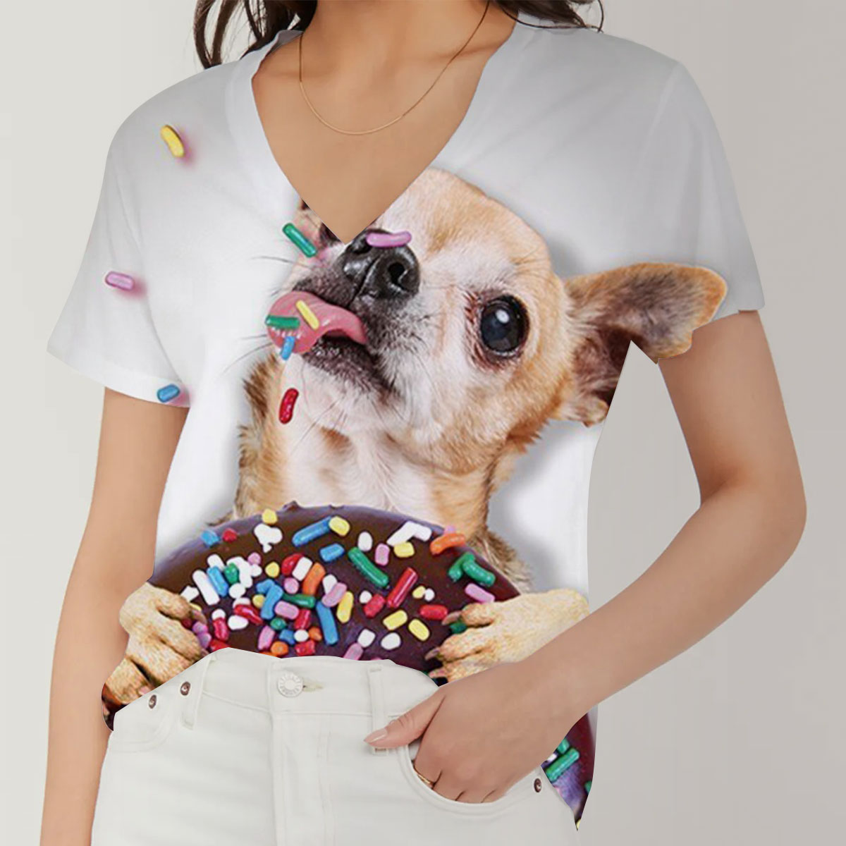 Donut Dog V-Neck Women's T-Shirt_1_2.1