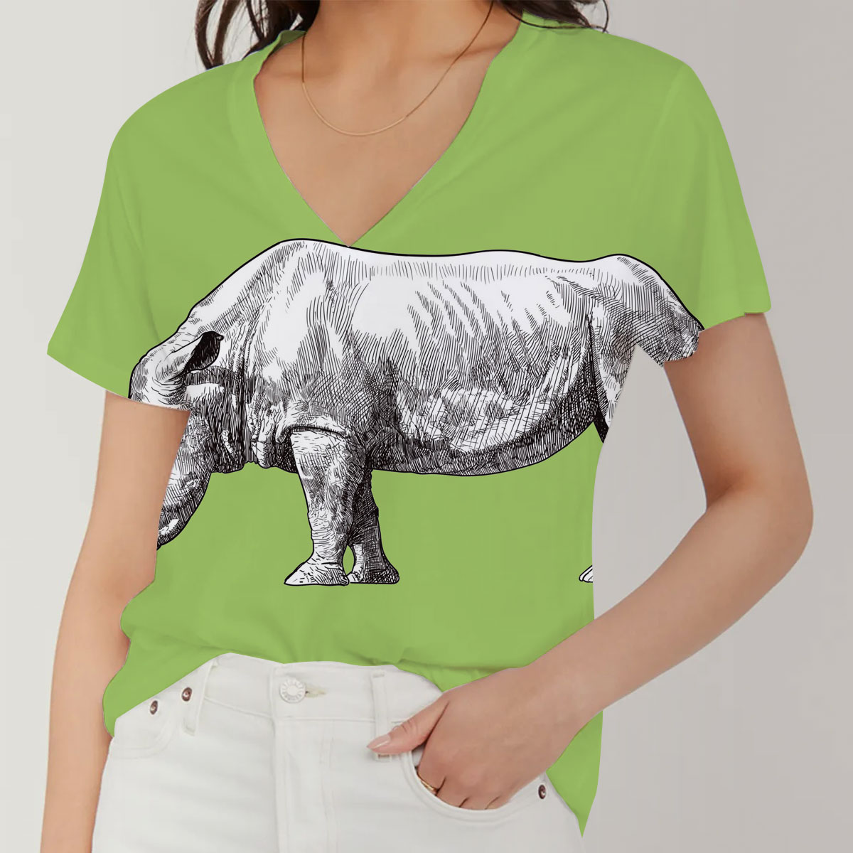 Drawing Of Rhino V-Neck Women's T-Shirt_1_2.1