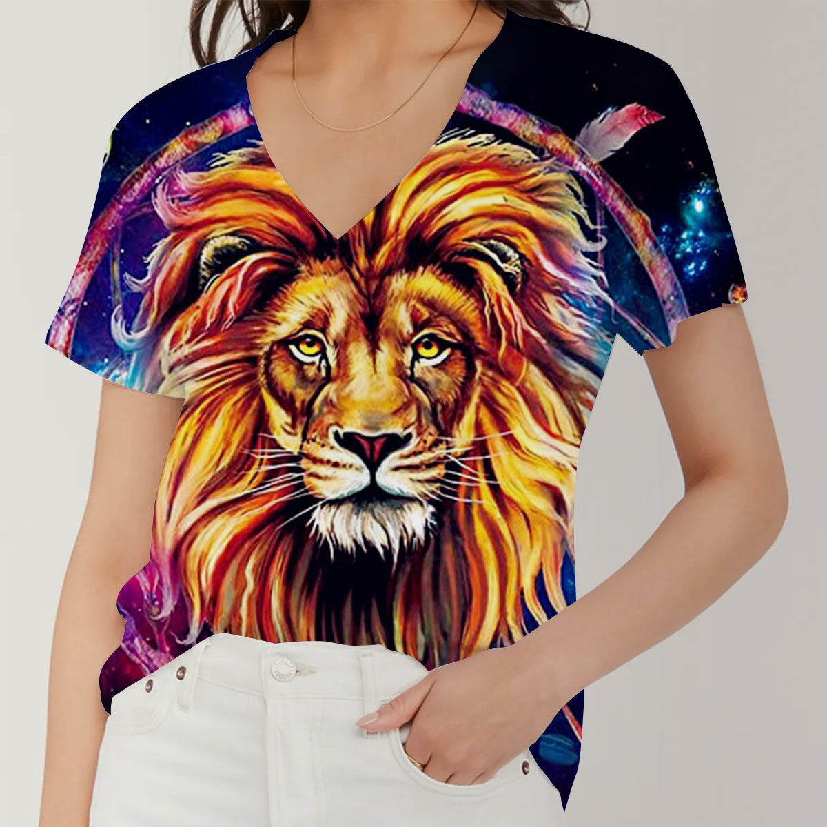 Dreamcatcher Lion V-Neck Women's T-Shirt_1_2.1
