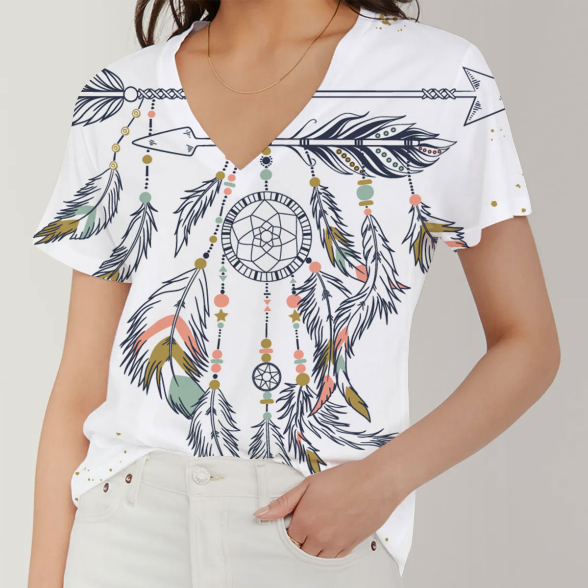 Dreamcatcher Native American V-Neck Women's T-Shirt_1_2.1