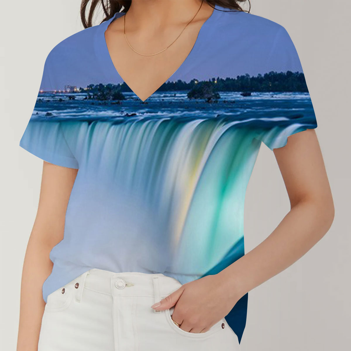 Dusk at Niagara Falls V-Neck Women's T-Shirt_1_2.1