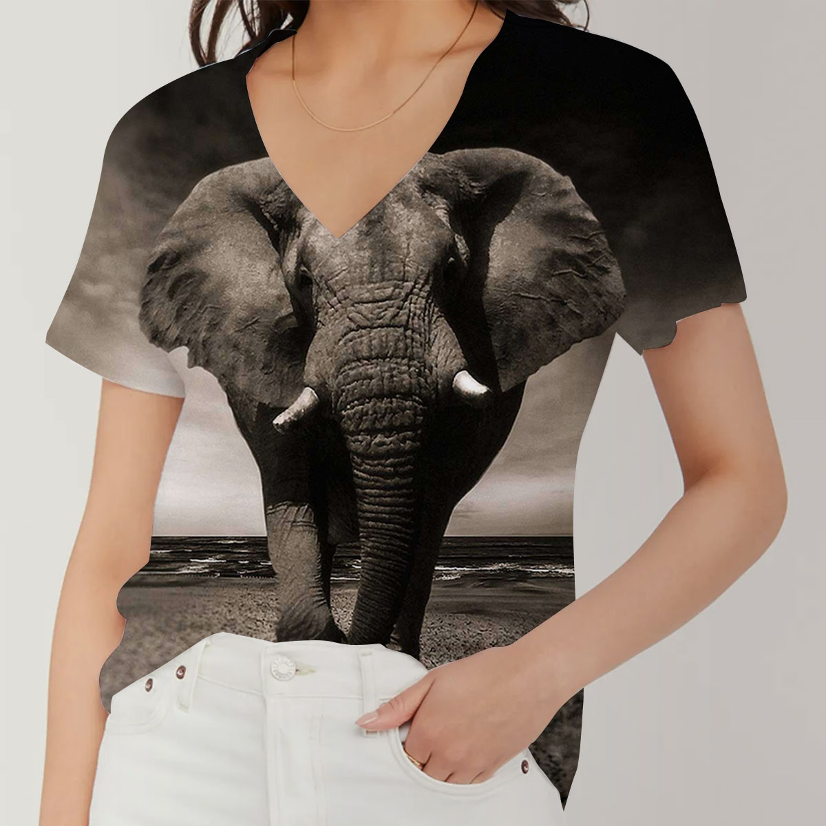 Elephant In The Wild V-Neck Women's T-Shirt_1_2.1