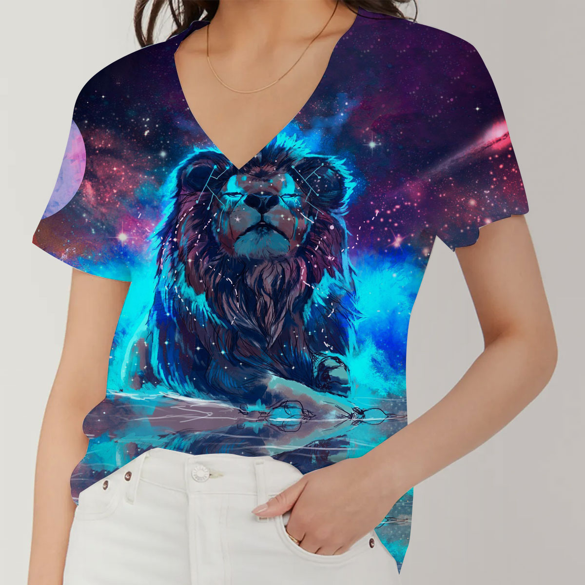 Fantasy Lion V-Neck Women's T-Shirt_1_2.1